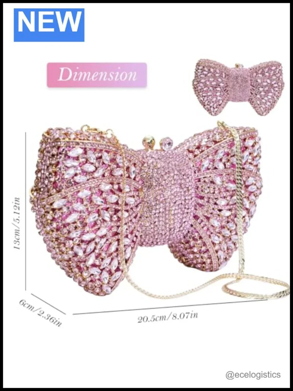 Handmade Rhinestone Bow Clutch Bag with Pearl Chain